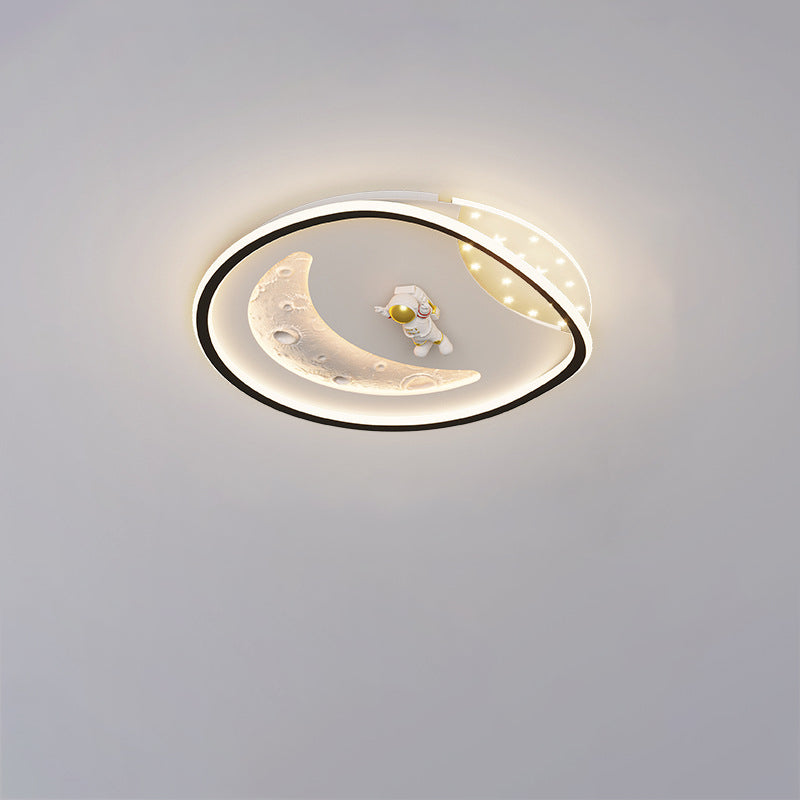 Art Deco Acrylic Resin Planet Astronaut LED Flush Light — 110V-120V For US/C & Black / Infinitely Dimmable