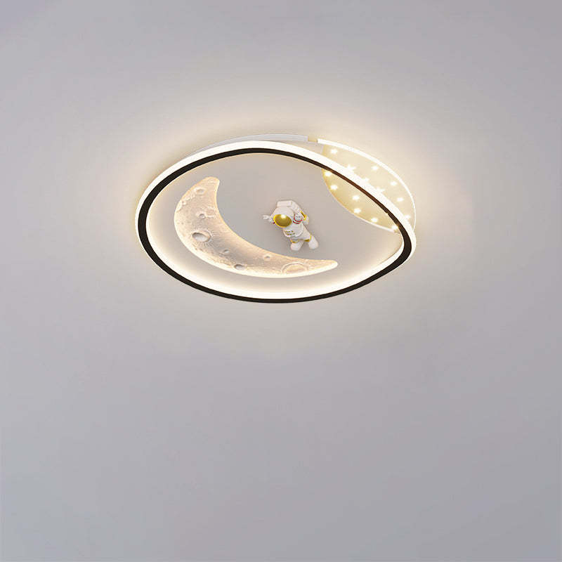 Art Deco Acrylic Resin Planet Astronaut LED Flush Light — 110V-120V For US/C & Black / Infinitely Dimmable