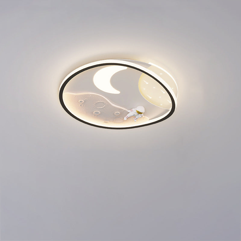 Art Deco Acrylic Resin Planet Astronaut LED Flush Light — 220V-240V For UK/AU & Black / Infinitely Dimmable
