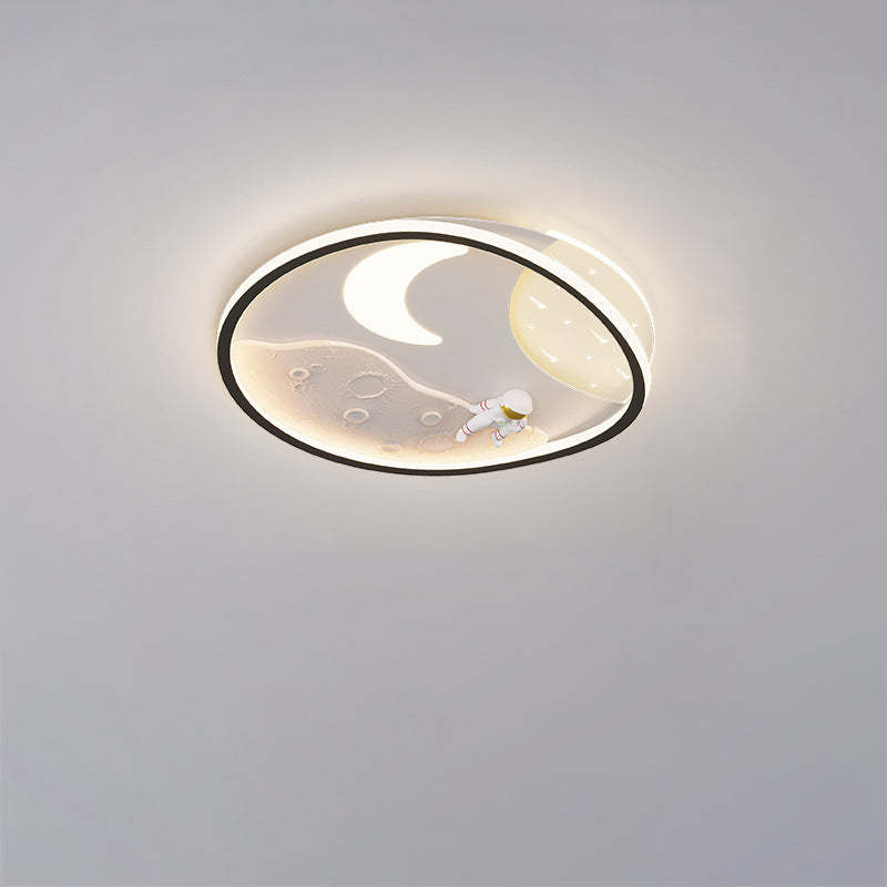 Art Deco Acrylic Resin Planet Astronaut LED Flush Light — 220V-240V For UK/AU & Black / Infinitely Dimmable