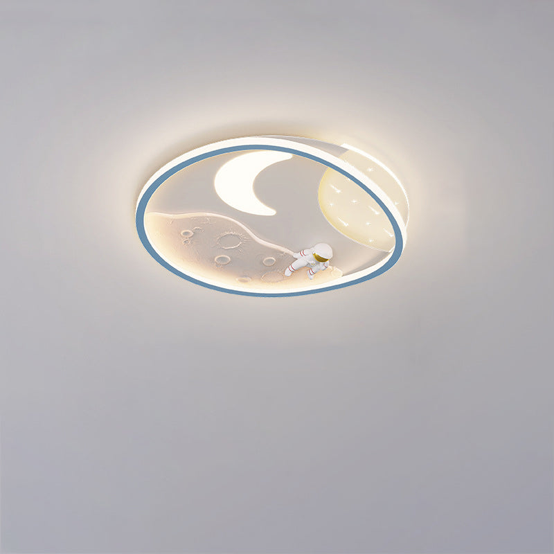 Art Deco Acrylic Resin Planet Astronaut LED Flush Light — 110V-120V For US/C & Blue / Infinitely Dimmable