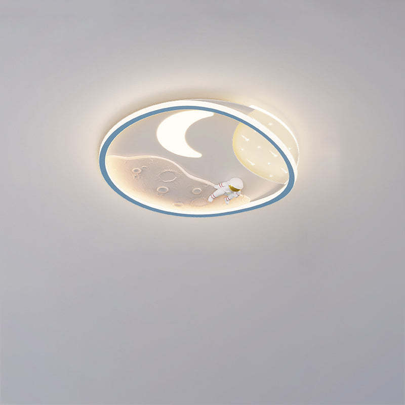 Art Deco Acrylic Resin Planet Astronaut LED Flush Light — 110V-120V For US/C & Blue / Infinitely Dimmable