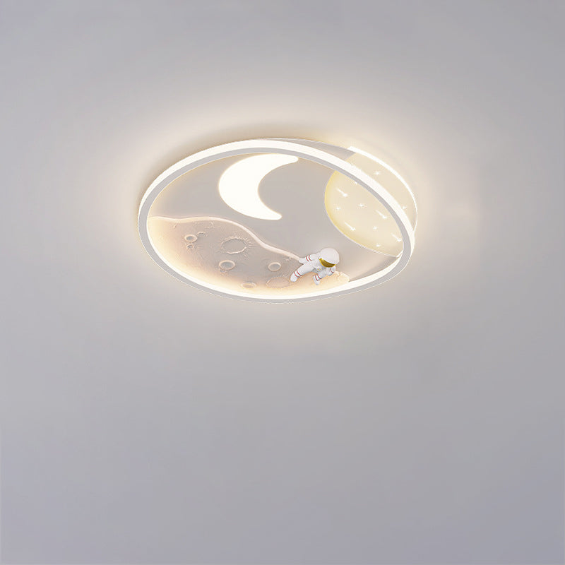 Art Deco Acrylic Resin Planet Astronaut LED Flush Light — 220V-240V For UK/AU & Blue / Infinitely Dimmable