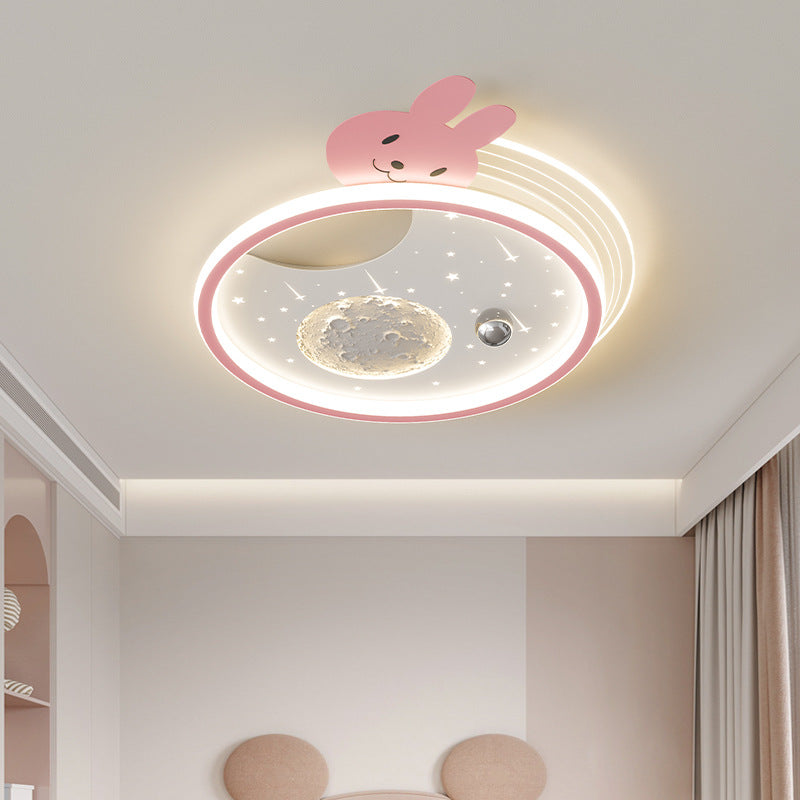 Kids Acrylic Resin Iron Bunny Panda LED Flush Ceiling Light
