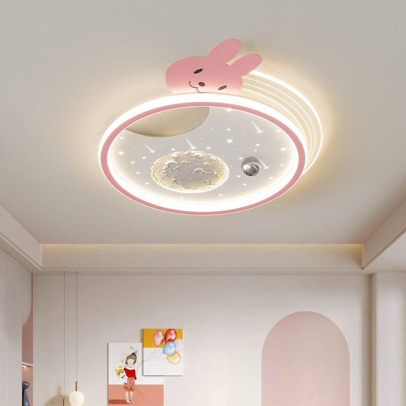 Kids Acrylic Resin Iron Bunny Panda LED Flush Ceiling Light