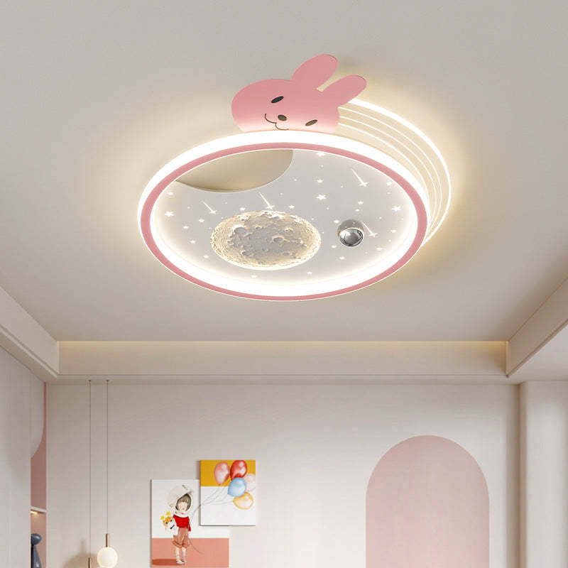 Kids Acrylic Resin Iron Bunny Panda LED Flush Ceiling Light