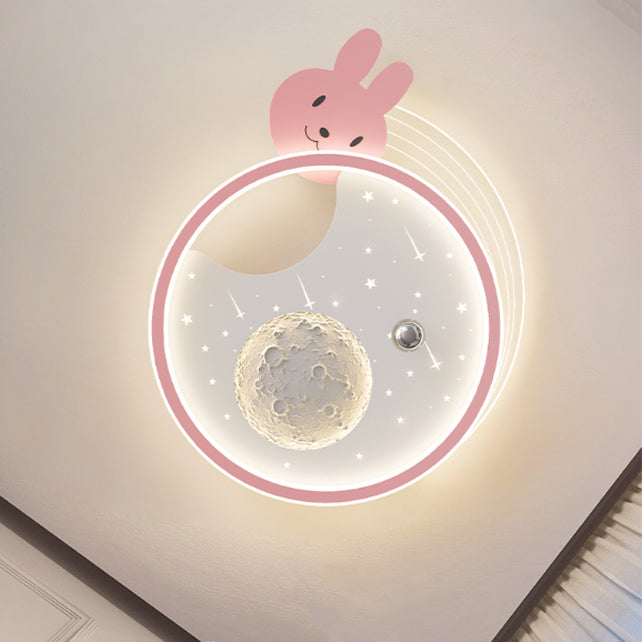Kids Acrylic Resin Iron Bunny Panda LED Flush Ceiling Light