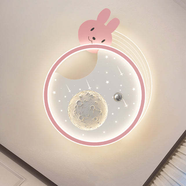 Kids Acrylic Resin Iron Bunny Panda LED Flush Ceiling Light