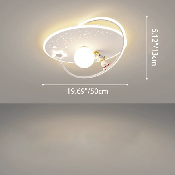 Kids Glass Acrylic Iron Astronaut Planet LED Flush Light