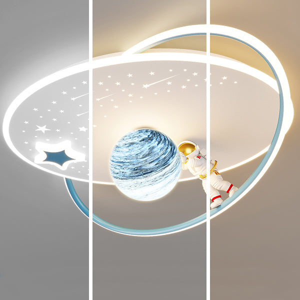 Kids Glass Acrylic Iron Astronaut Planet LED Flush Light