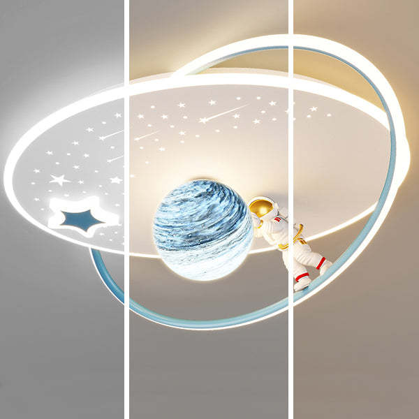 Kids Glass Acrylic Iron Astronaut Planet LED Flush Light
