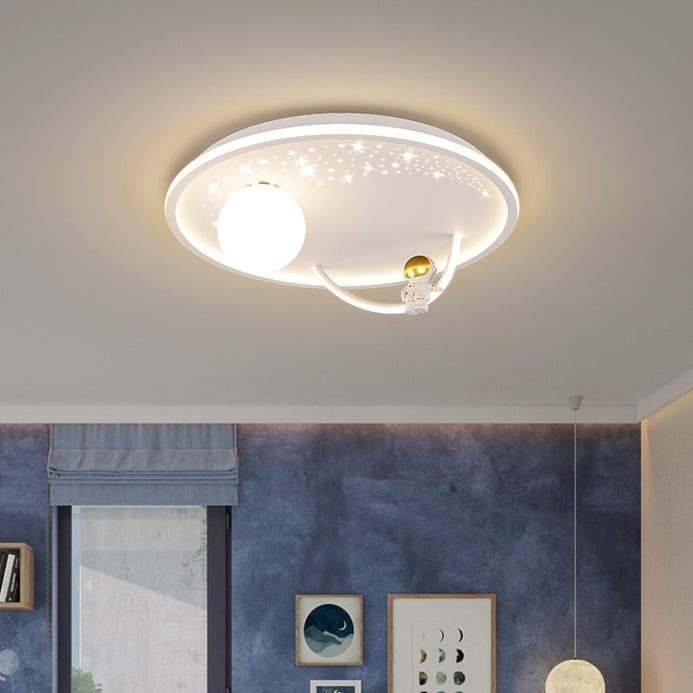Kids Glass Acrylic Iron Astronaut Planet LED Flush Light