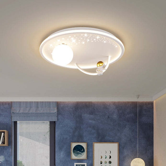 Kids Glass Acrylic Iron Astronaut Planet LED Flush Light