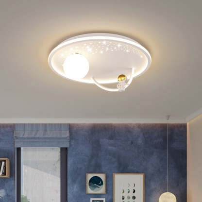 Kids Glass Acrylic Iron Astronaut Planet LED Flush Light