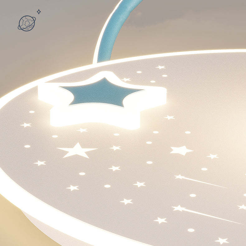 Kids Glass Acrylic Iron Astronaut Planet LED Flush Light