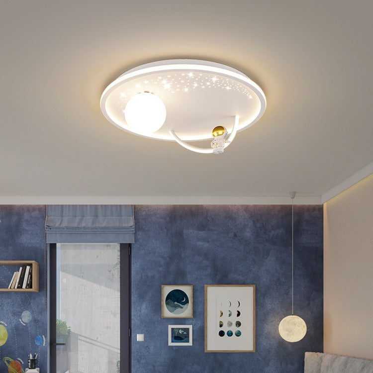 Kids Glass Acrylic Iron Astronaut Planet LED Flush Light