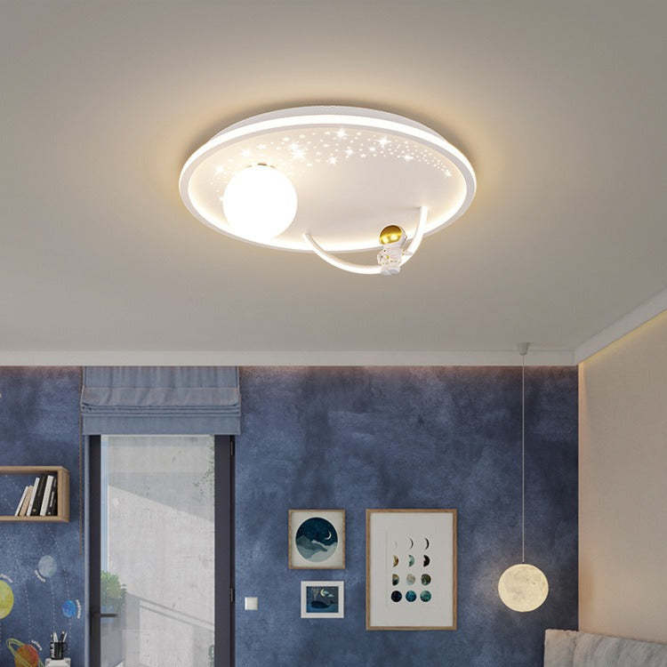 Kids Glass Acrylic Iron Astronaut Planet LED Flush Light
