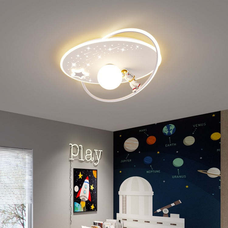 Kids Glass Acrylic Iron Astronaut Planet LED Flush Light