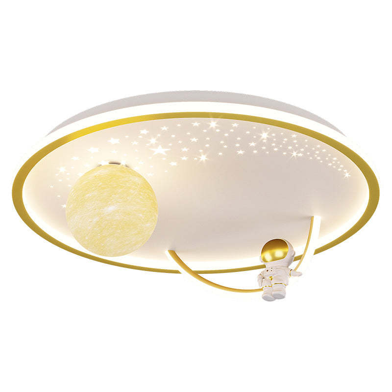 Kids Glass Acrylic Iron Astronaut Planet LED Flush Light