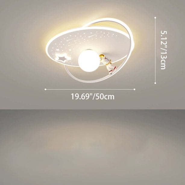Kids Glass Acrylic Iron Astronaut Planet LED Flush Light