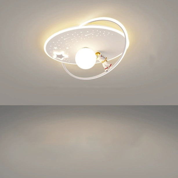 Kids Glass Acrylic Iron Astronaut Planet LED Flush Light