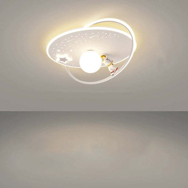 Kids Glass Acrylic Iron Astronaut Planet LED Flush Light