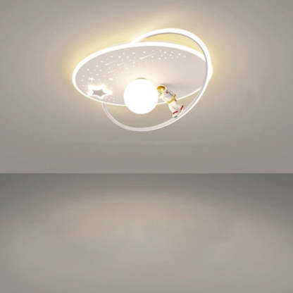 Kids Glass Acrylic Iron Astronaut Planet LED Flush Light