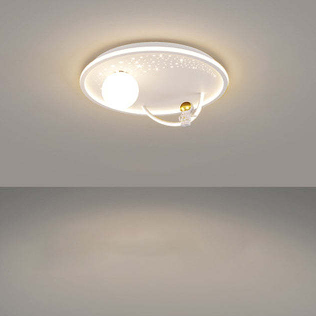 Kids Glass Acrylic Iron Astronaut Planet LED Flush Light