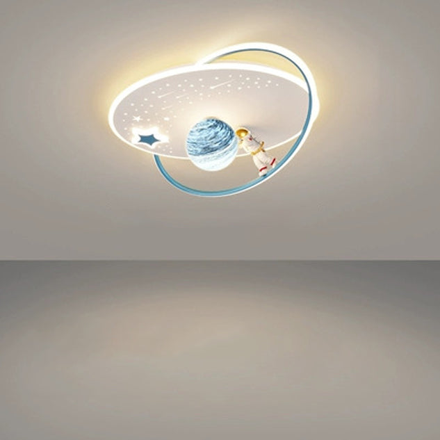 Kids Glass Acrylic Iron Astronaut Planet LED Flush Light