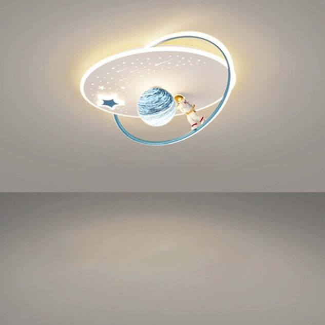 Kids Glass Acrylic Iron Astronaut Planet LED Flush Light
