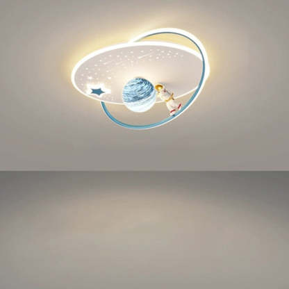 Kids Glass Acrylic Iron Astronaut Planet LED Flush Light