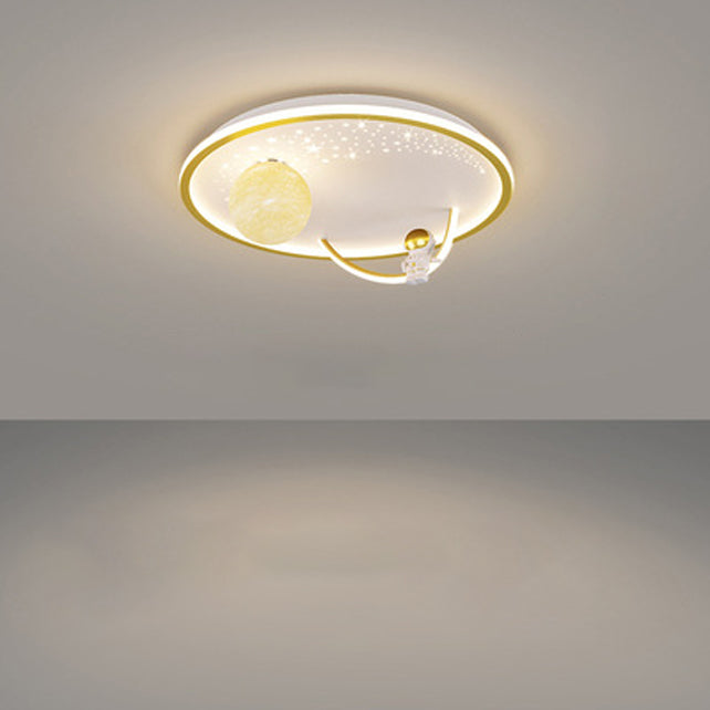 Kids Glass Acrylic Iron Astronaut Planet LED Flush Light