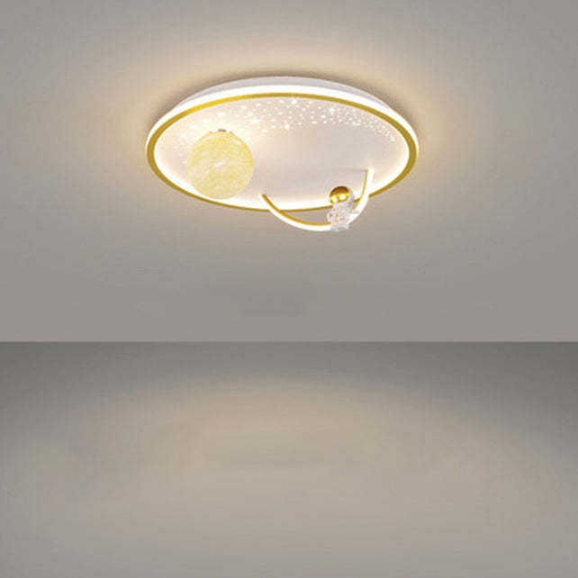Kids Glass Acrylic Iron Astronaut Planet LED Flush Light