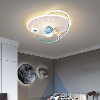 Kids Glass Acrylic Iron Astronaut Planet LED Flush Light