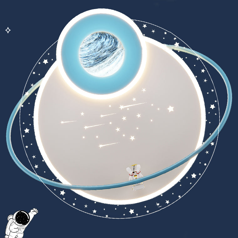 Kids Glass Acrylic Iron Astronaut Planet LED Flush Light
