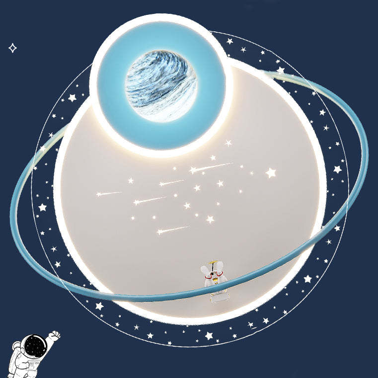 Kids Glass Acrylic Iron Astronaut Planet LED Flush Light