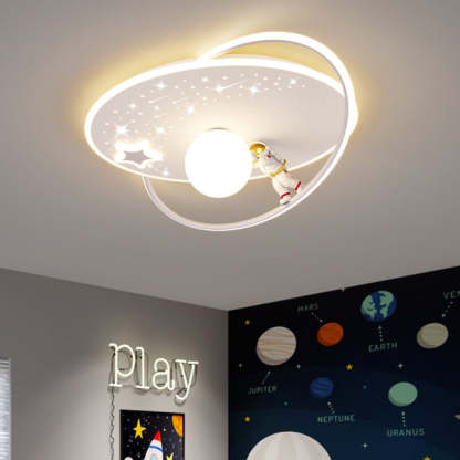 Kids Glass Acrylic Iron Astronaut Planet LED Flush Light