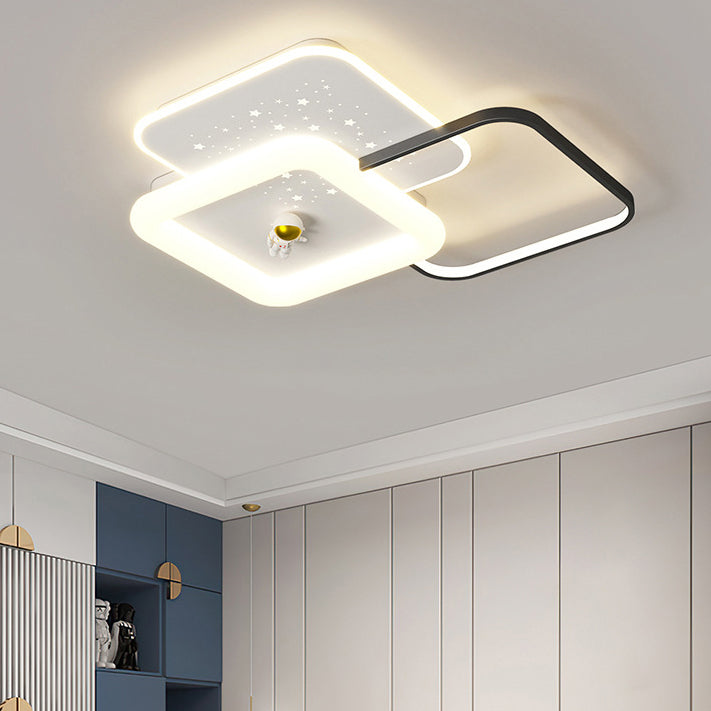 Acrylic Aluminum Iron Square Planet LED Flush Ceiling Light — A - Large / 110V-120V For US/C / Infinitely Dimmable