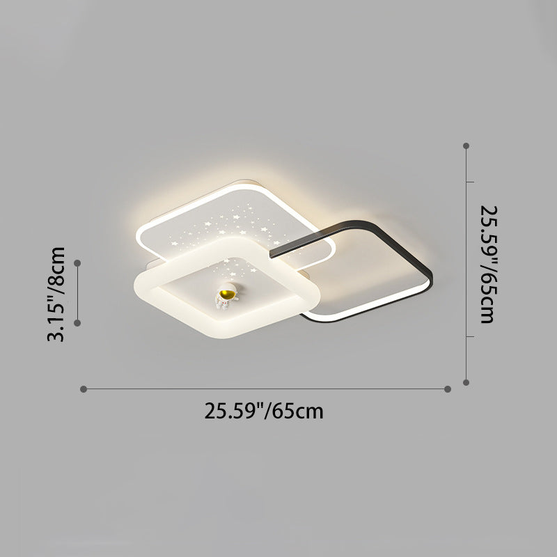 Acrylic Aluminum Iron Square Planet LED Flush Ceiling Light — B - Black / 110V-120V For US/C / Infinitely Dimmable