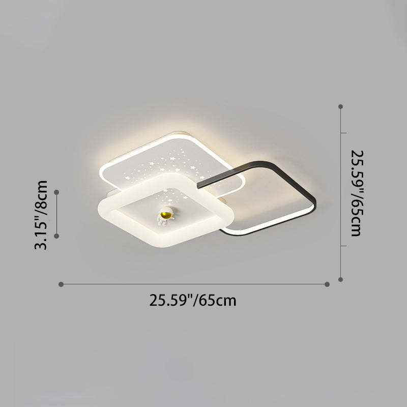 Acrylic Aluminum Iron Square Planet LED Flush Ceiling Light — B - Black / 110V-120V For US/C / Infinitely Dimmable