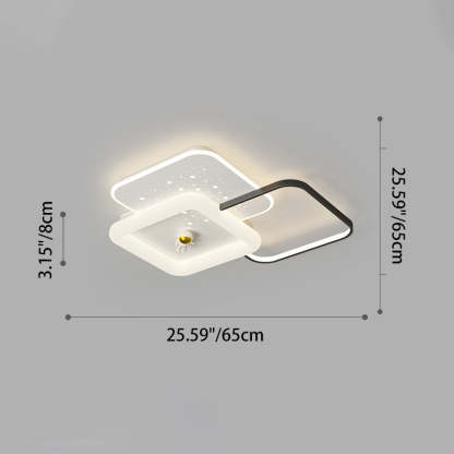 Acrylic Aluminum Iron Square Planet LED Flush Ceiling Light — B - Black / 110V-120V For US/C / Infinitely Dimmable