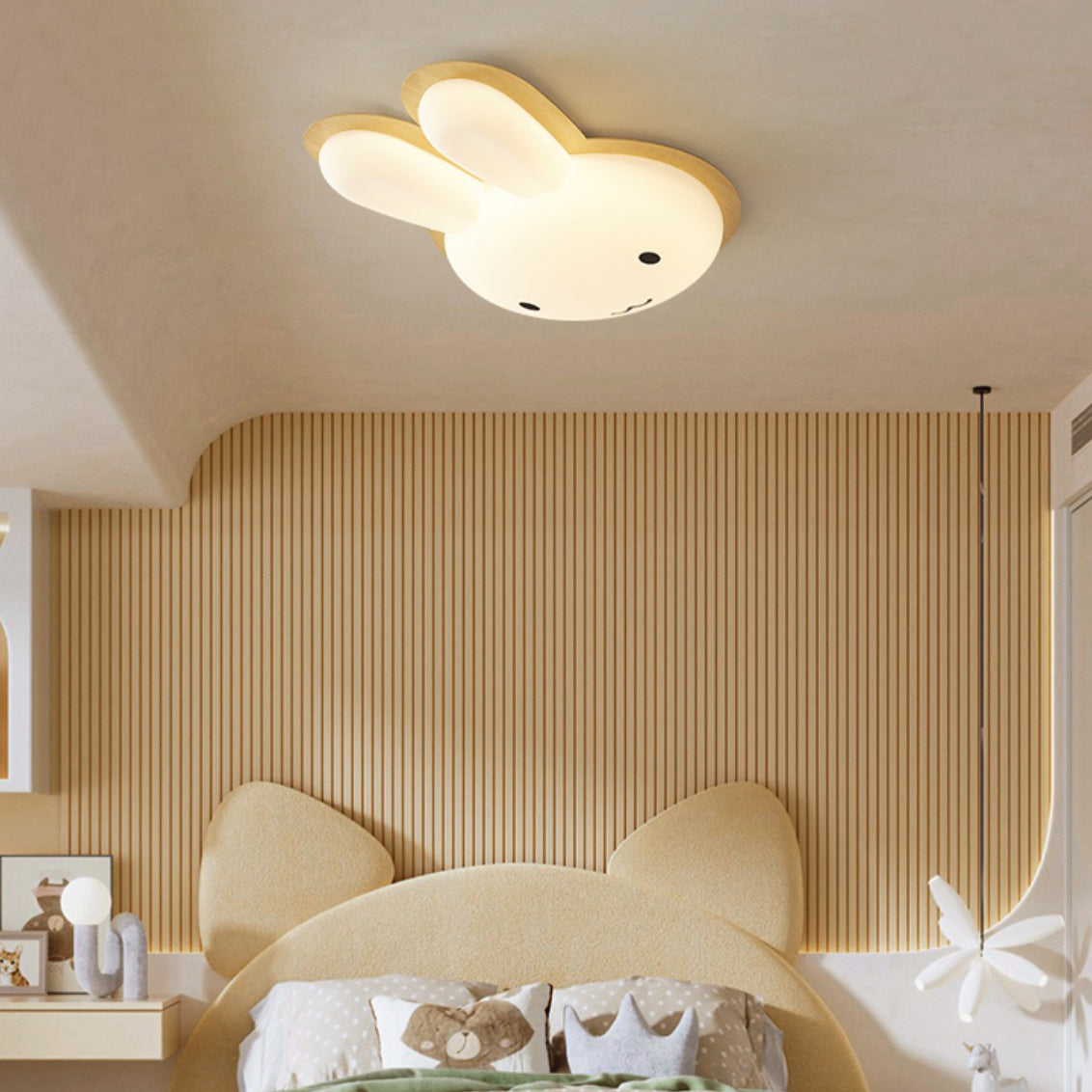 Art Deco Kids Iron Rabbit LED Flush Ceiling Light
