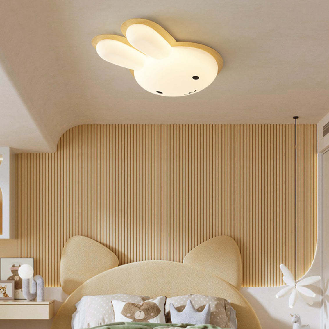 Art Deco Kids Iron Rabbit LED Flush Ceiling Light