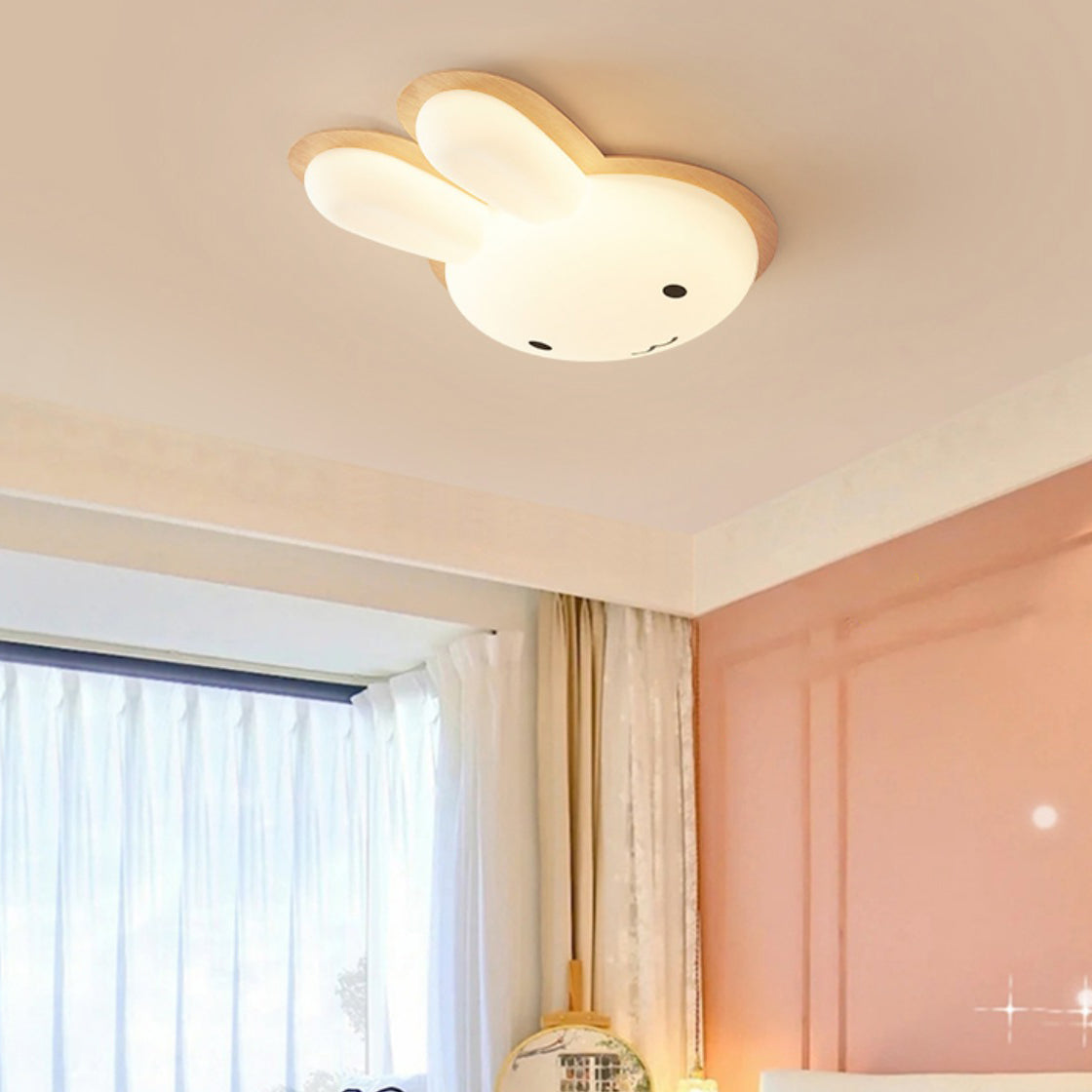 Art Deco Kids Iron Rabbit LED Flush Ceiling Light