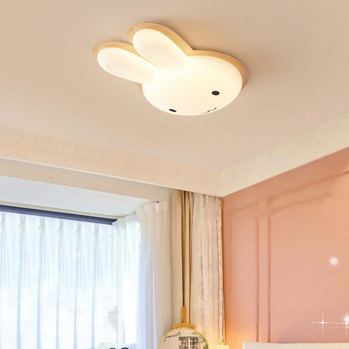 Art Deco Kids Iron Rabbit LED Flush Ceiling Light