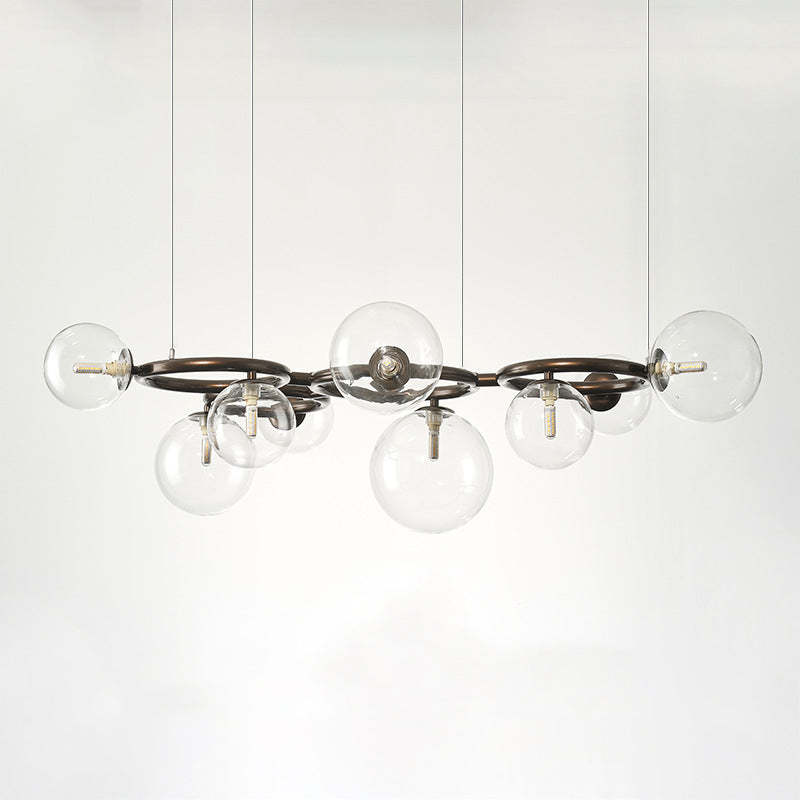 Scandinavian Glass Iron Round Orb Chandelier — 9 / Clear Color / 110V-120V For US/CA