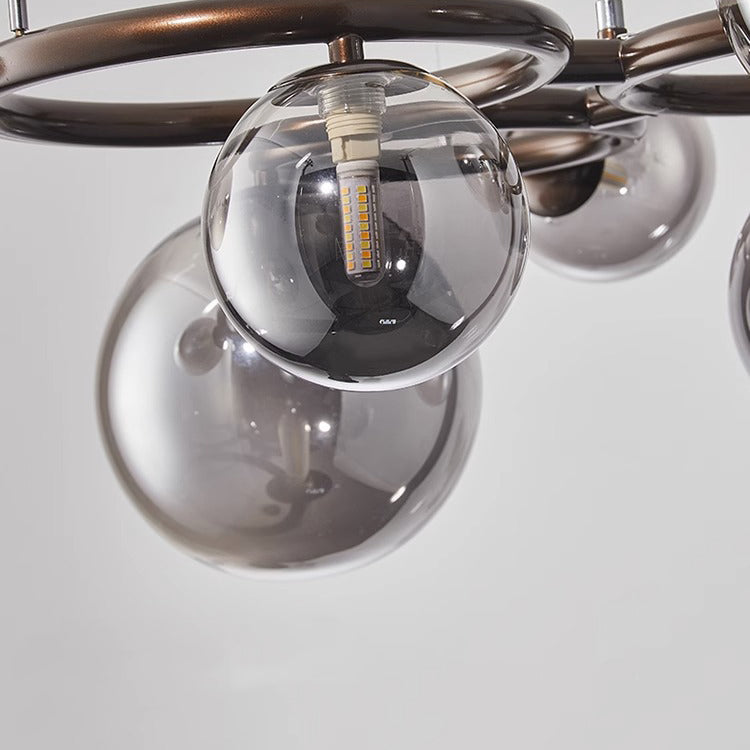 Scandinavian Glass Iron Round Orb Chandelier — 7 / Smoke Gray / 220V-240V For UK/AU