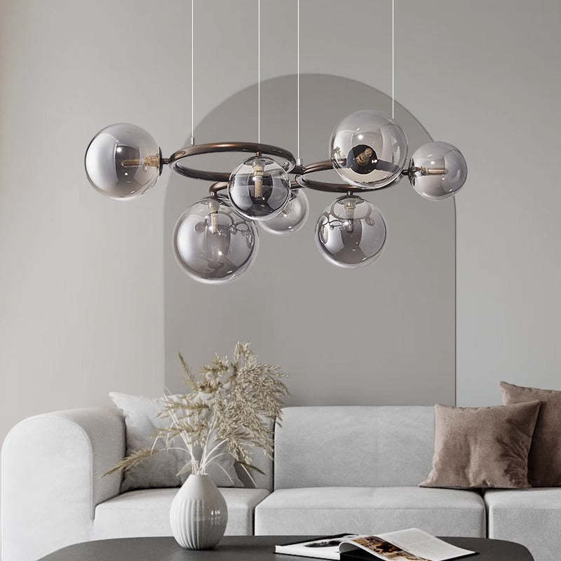 Scandinavian Glass Iron Round Orb Chandelier — 5 / Smoke Gray / 220V-240V For UK/AU