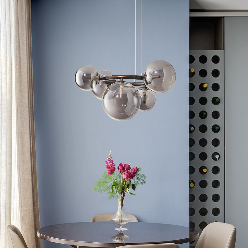Scandinavian Glass Iron Round Orb Chandelier