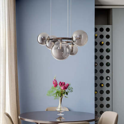 Scandinavian Glass Iron Round Orb Chandelier — 5 / Smoke Gray / 110V-120V For US/CA